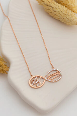 Kadın Gümüş Kolye - Kadın Atatürk Imzalı Sonsuzluk Kolyesi Rose Renk