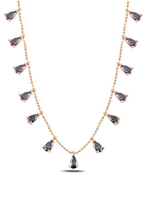 Mistik Topaz Taşlı Rose Kadın Gümüş Kolye Gkltsklym1d-ros