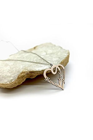 Çift Kalp Kişiye Özel Isimli Rose Renk Kolye