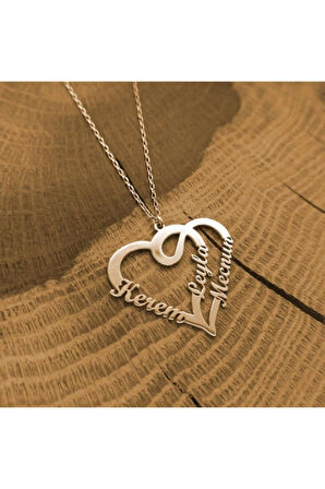 Çift Kalp Kişiye Özel Isimli Rose Renk Kolye