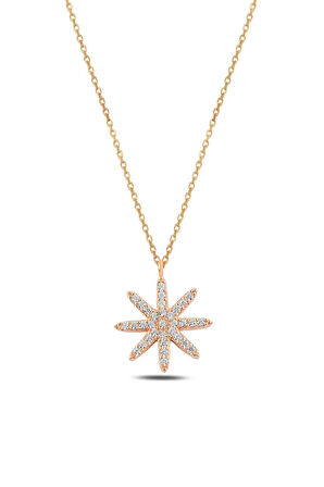 Zirkon Taşlı Rose Çiçek Figürlü Gümüş Kolye Gklcckmdlm2-ros