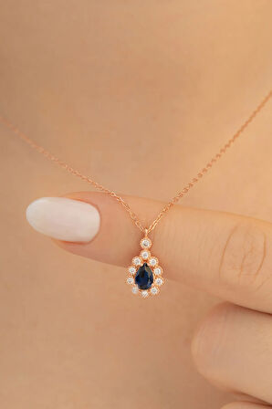 Rose Renk Damla Model Yakut Taşlı Kadın Gümüş Kolye Gkldmlm1del-ros