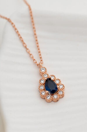 Rose Renk Damla Model Yakut Taşlı Kadın Gümüş Kolye Gkldmlm1del-ros