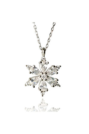Kadın Damla Taşlı Çiçek Figürlü Gümüş Kolye