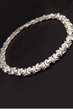 6mm 925 Ayar Gümüş Erkek Bileklik Künye Parlak Euro Kral Model