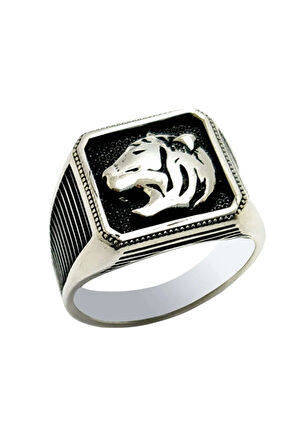 Kaplan Figürlü Erkek Gümüş Yüzük