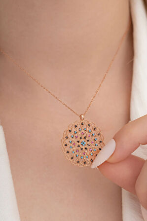 Kadın Rose Mix Taşlı Rose Yaşam Çiçeği Model 5 Gümüş Kolye