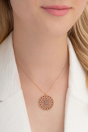 Kadın Rose Mix Taşlı Rose Yaşam Çiçeği Model 5 Gümüş Kolye