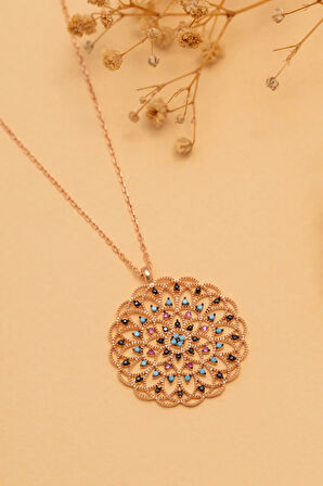 Kadın Rose Mix Taşlı Rose Yaşam Çiçeği Model 5 Gümüş Kolye