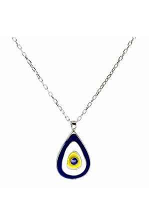 Kadın Mavi Damla Model Nazar Boncuğu Gümüş Kolye