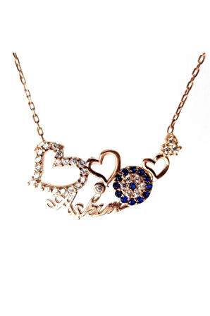 Kalpli Ve Nazar Boncuklu Aşkım Yazılı Kadın Gümüş Kolye