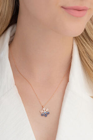 Mix Taşlı Kar Tanesi Model Kadın Gümüş Kolye Gklkrtnsmd1-ros