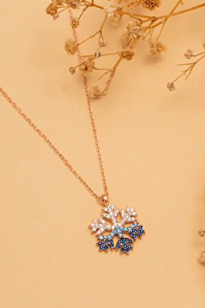 Mix Taşlı Kar Tanesi Model Kadın Gümüş Kolye Gklkrtnsmd1-ros