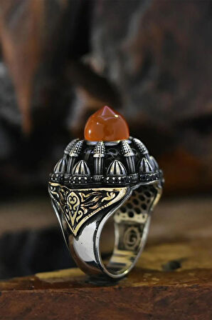 Islam Usta Tasarımı Turuncu Kubbe Model Gümüş Erkek Yüzük Gyzıslmstm8-gms