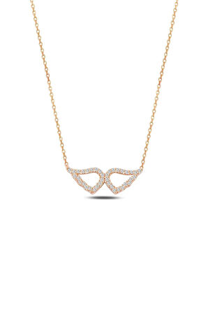 Zirkon Taşlı Rose Melek Kanadı Gümüş Kadın Kolyesi Gklmlkkndm3-ros