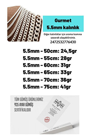 5,5mm Gurmet Model 925 Ayar Gümüş Erkek Kadın  Kolye Zincir 2472532776430