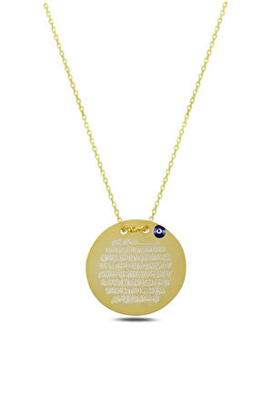 Nazar Boncuklu Ayetel Kürsi Yazılı Kadın Gümüş Kolye