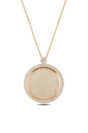 Zirkon Taşlı Rose Yuvarlak Model Esmaül Hüsna Kadın Gümüş Kolye Gklesmhsnm1-ros