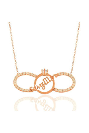 Sevgilim Yazılı Sonsuzluk Ve Tektaşlı Rose Kadın Gümüş Kolye