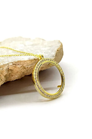 Kadın Gümüş Kolye - Zirkon Taşlı Çeyrek Altın Koyulan Gümüş Kolye