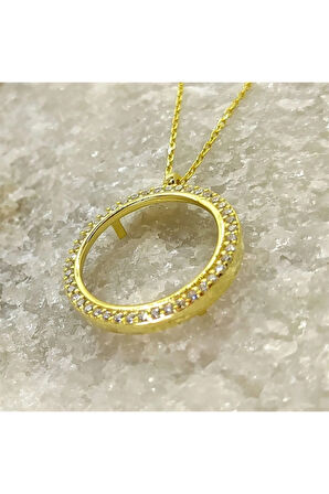 Kadın Gümüş Kolye - Zirkon Taşlı Çeyrek Altın Koyulan Gümüş Kolye