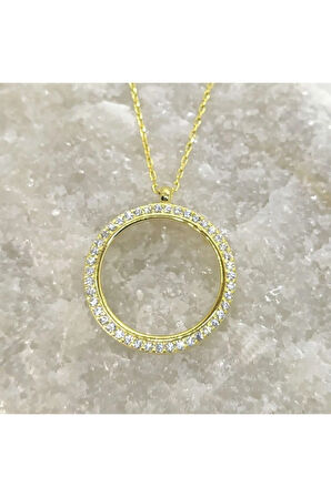 Kadın Gümüş Kolye - Zirkon Taşlı Çeyrek Altın Koyulan Gümüş Kolye