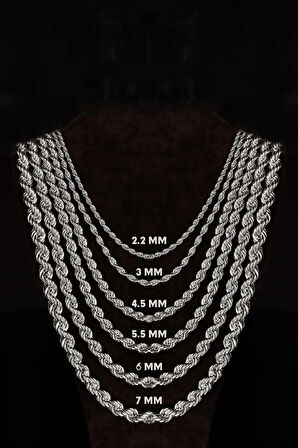 Erkek Gümüş Kolye - 3mm Burma Model Halat Gümüş Kolye Zincir Gklhltburma-gms