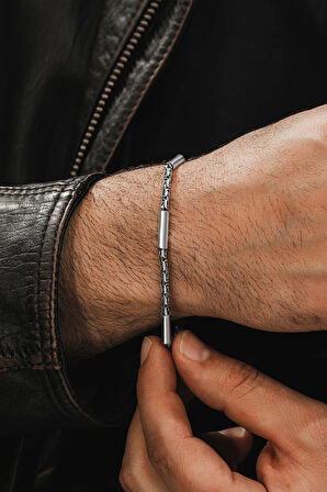 Erkek Gümüş Bileklik - Kral Model 2,8 Mm Kalınlığında Silindir Parçalı Erkek Bileklik