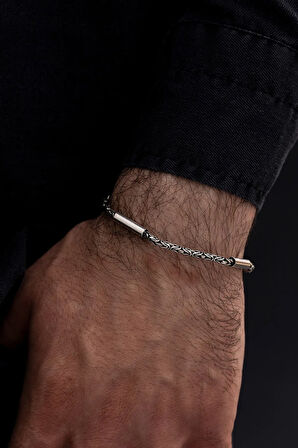 Erkek Gümüş Bileklik - Kral Model 2,8 Mm Kalınlığında Silindir Parçalı Erkek Bileklik