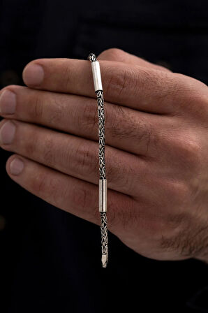 Erkek Gümüş Bileklik - Kral Model 2,8 Mm Kalınlığında Silindir Parçalı Erkek Bileklik