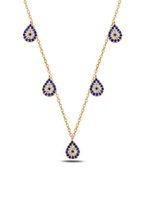 Zirkon Taşlı Rose 5'li Nazar Boncuğu Kadın Gümüş Kolye Gklnzrbncg4-ros