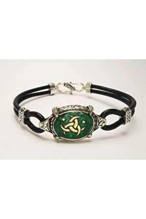 Teşkilatı Mahsusa Yeşil Mineli Deri Gümüş Erkek Kadın Bileklik