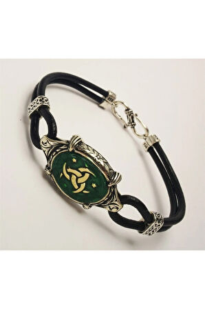 Teşkilatı Mahsusa Yeşil Mineli Deri Gümüş Erkek Kadın Bileklik