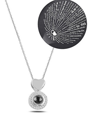 Zirkon Taşlı Rose 100 Dilde Seni Seviyorum Model 4 Bayan Gümüş Kolye Gkl100dlss4-ros
