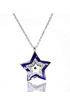 Nazarlıklı Yıldız Modeli Kadın Gümüş Kolye Küçük Boy
