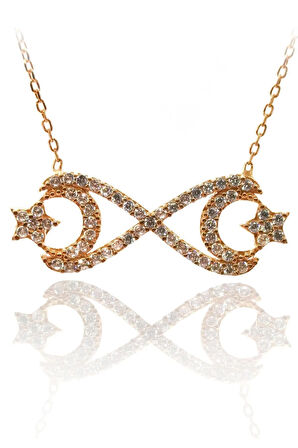 Kadın Gümüş Kolye - Rose Altın Kaplama Ayyıldız Temalı Sonsuzluk Gümüş Kolye