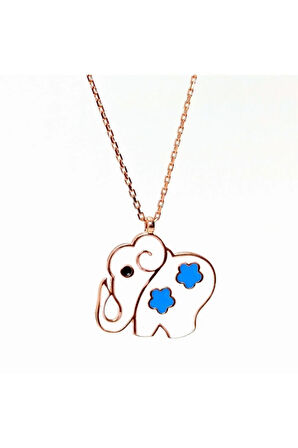 Fil Figürlü Rose Renk Kadın Gümüş Kolye