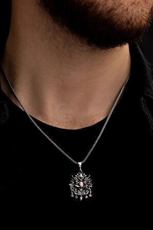 Renkli Osmanlı Arması Sancağı Erkek Gümüş Kolye Zincir