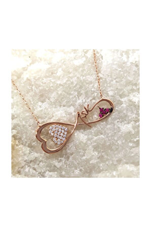 Aşk Yazılı Sonsuzluk Rose Renk Kadın Gümüş Kolye