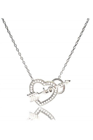 Kalpli Oklu Love Kadın Gümüş Kolye Orta Boy