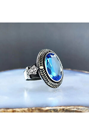 Aquamarine Taşlı Gümüş Erkek Yüzük Gyzgmswgumu