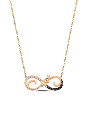 Zirkon Taşlı Rose Aşk Yazılı Model 1 Sonsuzluk Kadın Gümüş Kolye Gklasksnsz1-ros