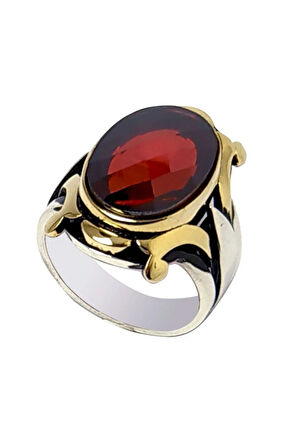 Kırmızı Zirkon Taşlı Otantik Tasarım Erkek Gümüş Yüzük