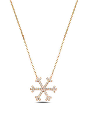 Zirkon Taşlı Rose Renk Kar Tanesi Model Kadın Gümüş Kolye Gklkrtnsm2d-ros