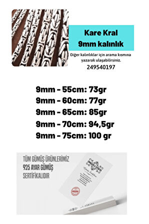 Erkek Gümüş Kolye - 9mm Kare Kral Model 925 Ayar Gümüş Erkek Kolye Zincir 249540197