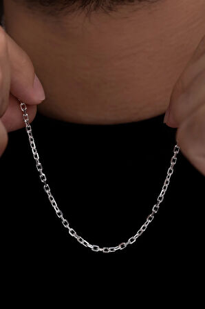 Erkek Gümüş Kolye - 4mm Forse Model 925 Ayar Erkek Gümüş Kolye Zincir Gklgmsforse