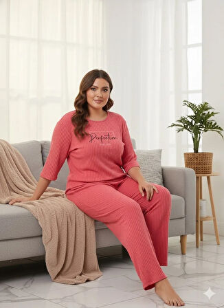 KADIN PEMBE BÜYÜK BEDEN PİJAMA TAKIM