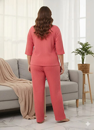 KADIN PEMBE BÜYÜK BEDEN PİJAMA TAKIM
