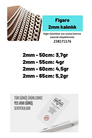 2mm Figaro Model 925 Ayar Gümüş Erkek Kolye Zincir Modelleri 238171176