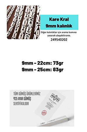 9mm Kare Model Erkek 925 Ayar Gümüş Kral Bileklik Künye 249540202